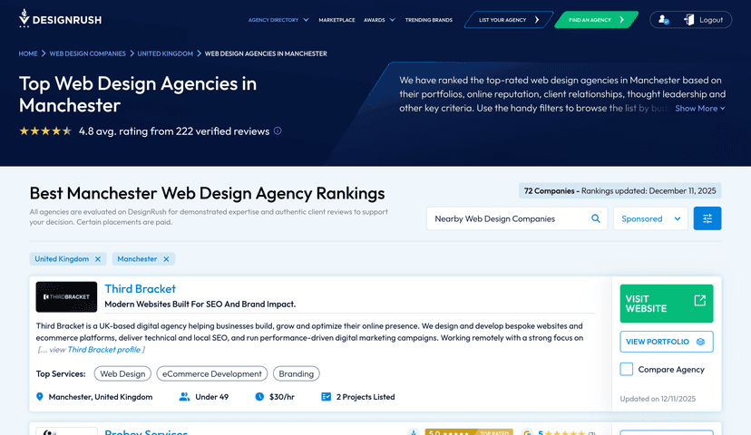 Third Bracket Recognized as a Top Web Design Agency in Manchester by DesignRush